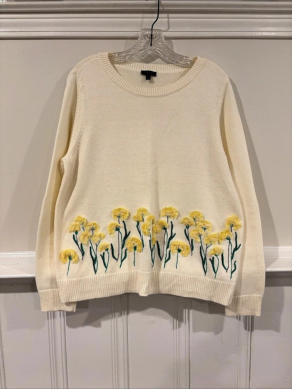 Talbots Floral Embroidered Crewneck Sweater in Cream